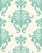 Elegant Teal Damask Pattern Rug