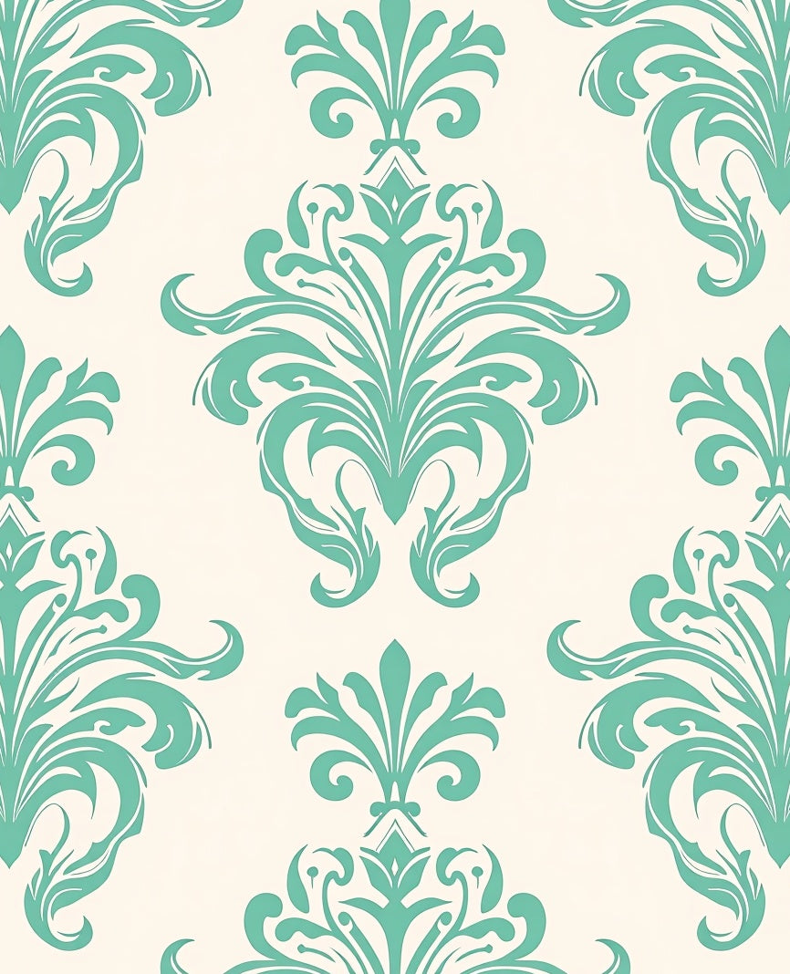 Elegant Teal Damask Pattern Rug