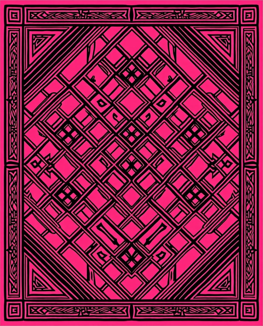 Geometric Interlocking Black And Pink Rug