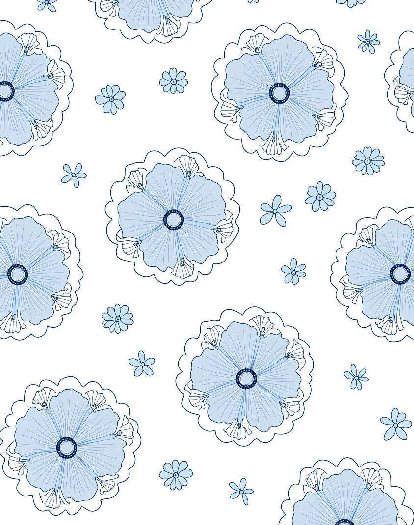 Delicate Blue Floral Pattern Design Rug