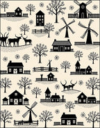 Rustic Village Deer Silhouette Pattern Rug