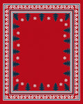 Red Nordic Tree And Snowflake Border Rug