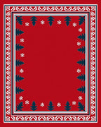 Red Nordic Tree And Snowflake Border Rug