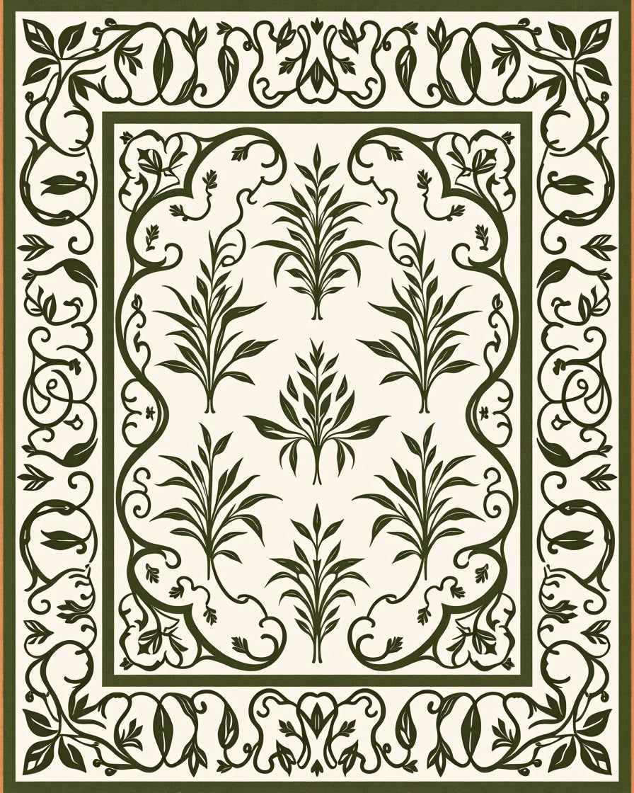 Ornate Vine And Leaf Pattern Rug
