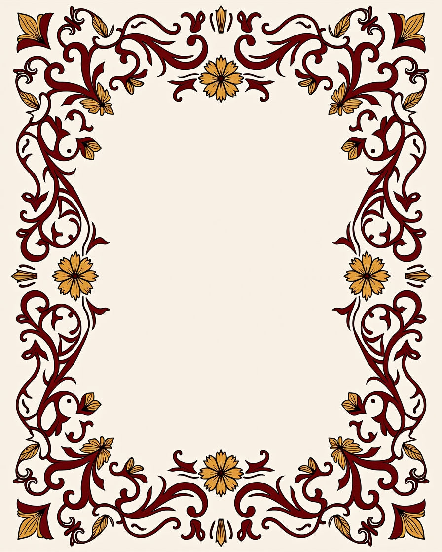 Ornate Floral Vine Border Design Rug