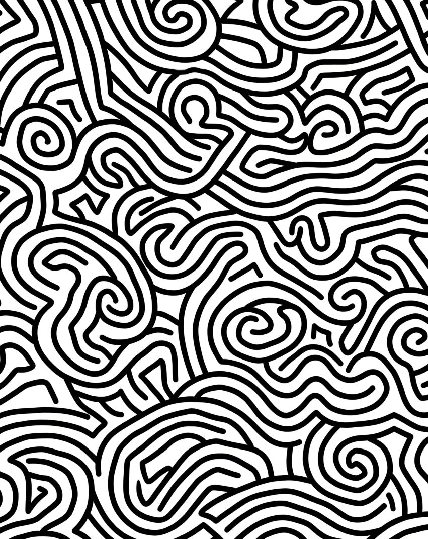 Black White Swirling Lines Pattern Rug