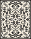 Ornate Black Floral Scroll Pattern Rug