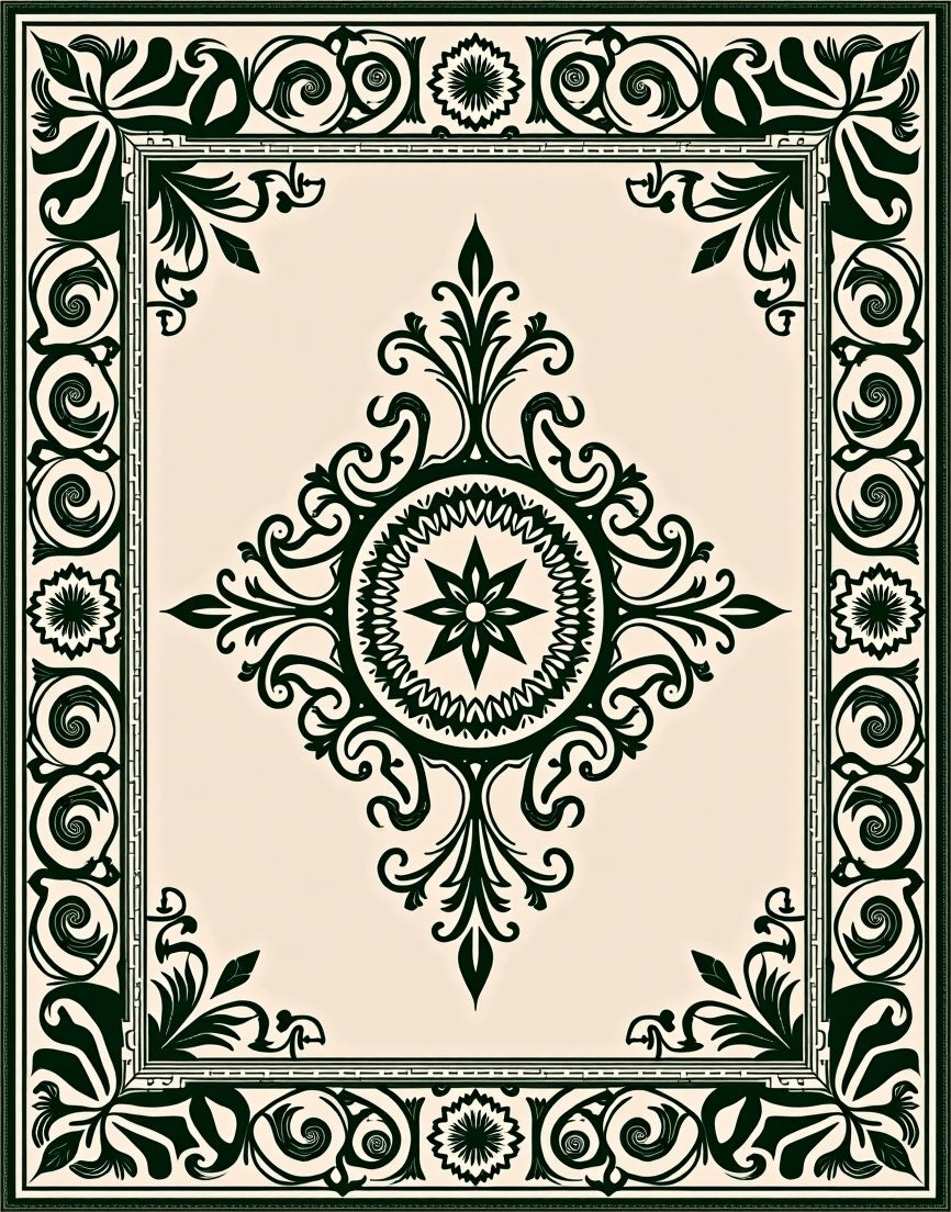 Ornate Dark Green Classic Patterned Rug