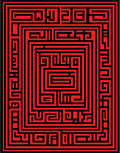 Bold Red Black Geometric Maze Pattern Rug