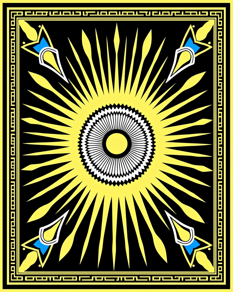Radiant Sun With Geometric Border Design Rug