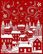 Whimsical Snowy Village Winter Scene Rug