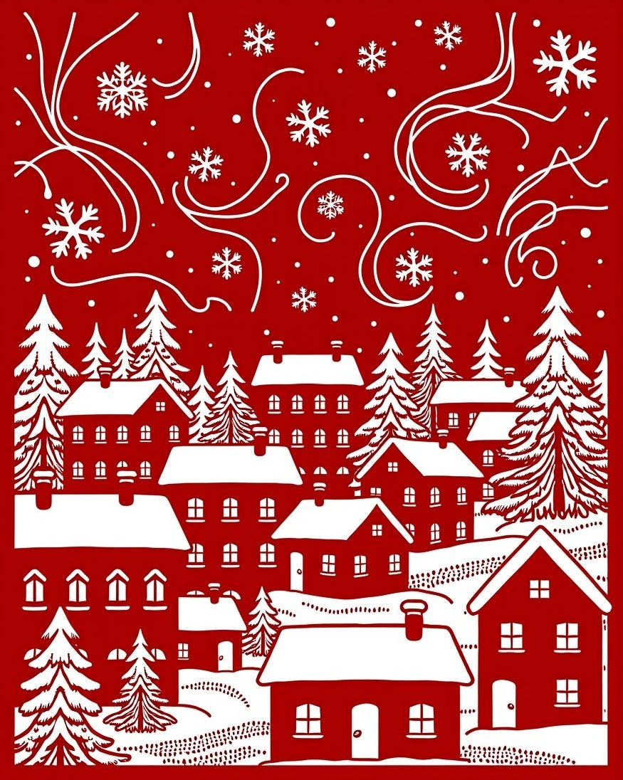 Whimsical Snowy Village Winter Scene Rug