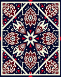 Crimson Floral Symmetry Dark Blue Rug
