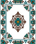 Ornate Floral Teal Brown Pattern Rug
