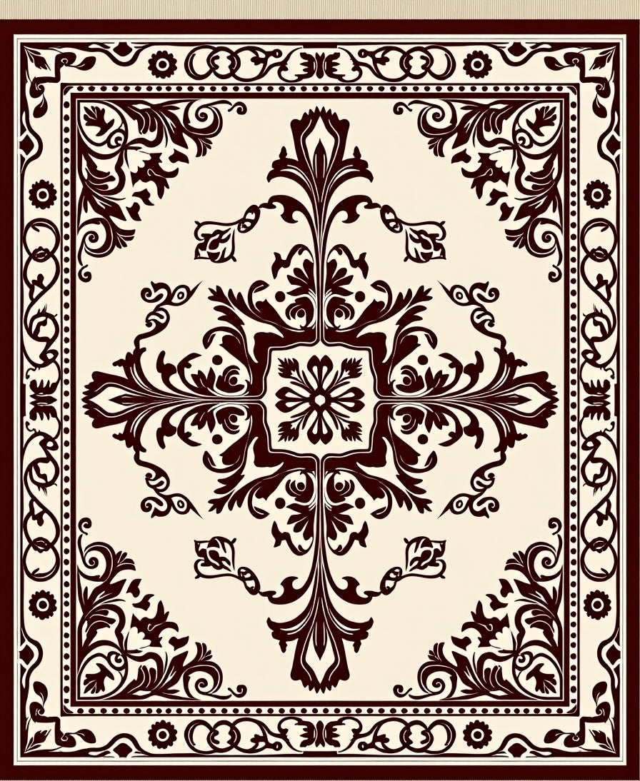 Damask Floral Motif With Cream Maroon Rug