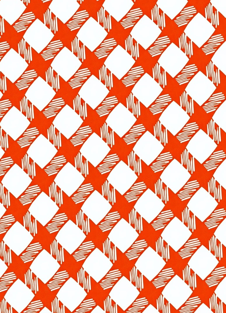 Orange White Diagonal Gingham Design Rug