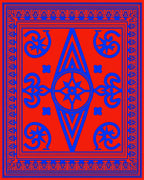 Bold Red Blue Geometric Medallion Pattern Rug