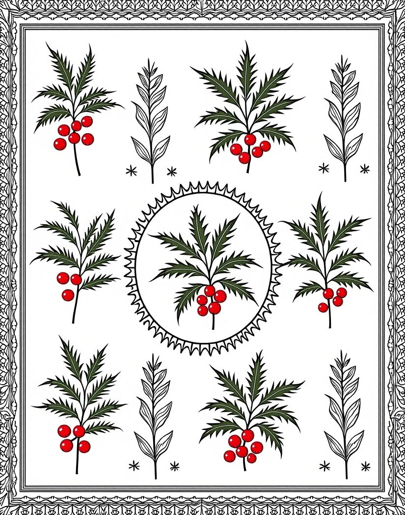 Red Berry Branch Garden Medallion Rug