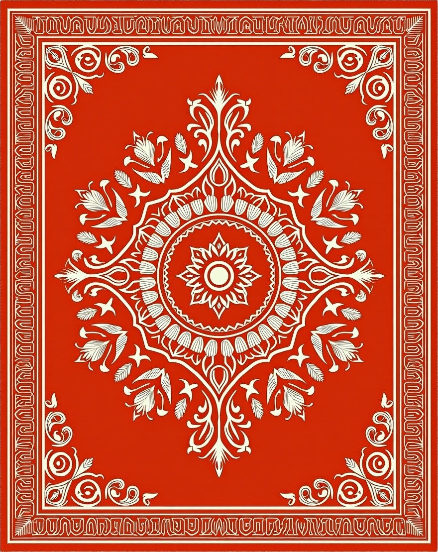 Intricate Floral Mandala Red Pattern Rug
