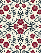 Dark Red Floral Scroll Pattern Rug