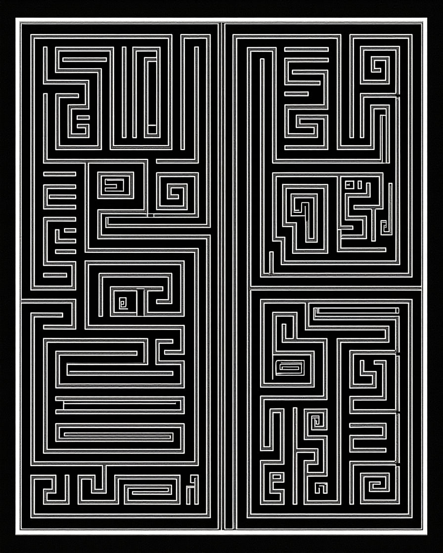 Black and White Abstract Maze Pattern Rug