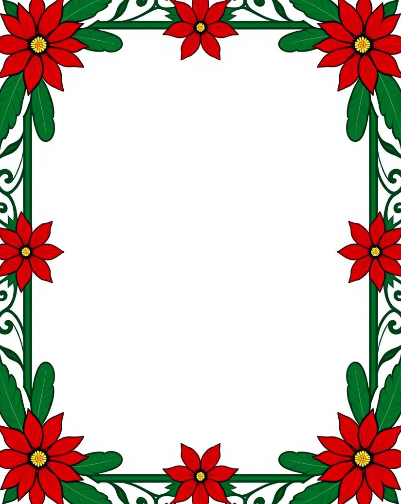 Red Poinsettia Festive Border Rug