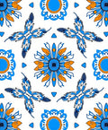 Stylized Blue Orange Floral Motif Rug