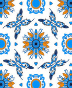 Stylized Blue Orange Floral Motif Rug