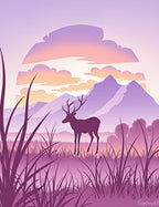Purple Deer Mountain Landscape Rug