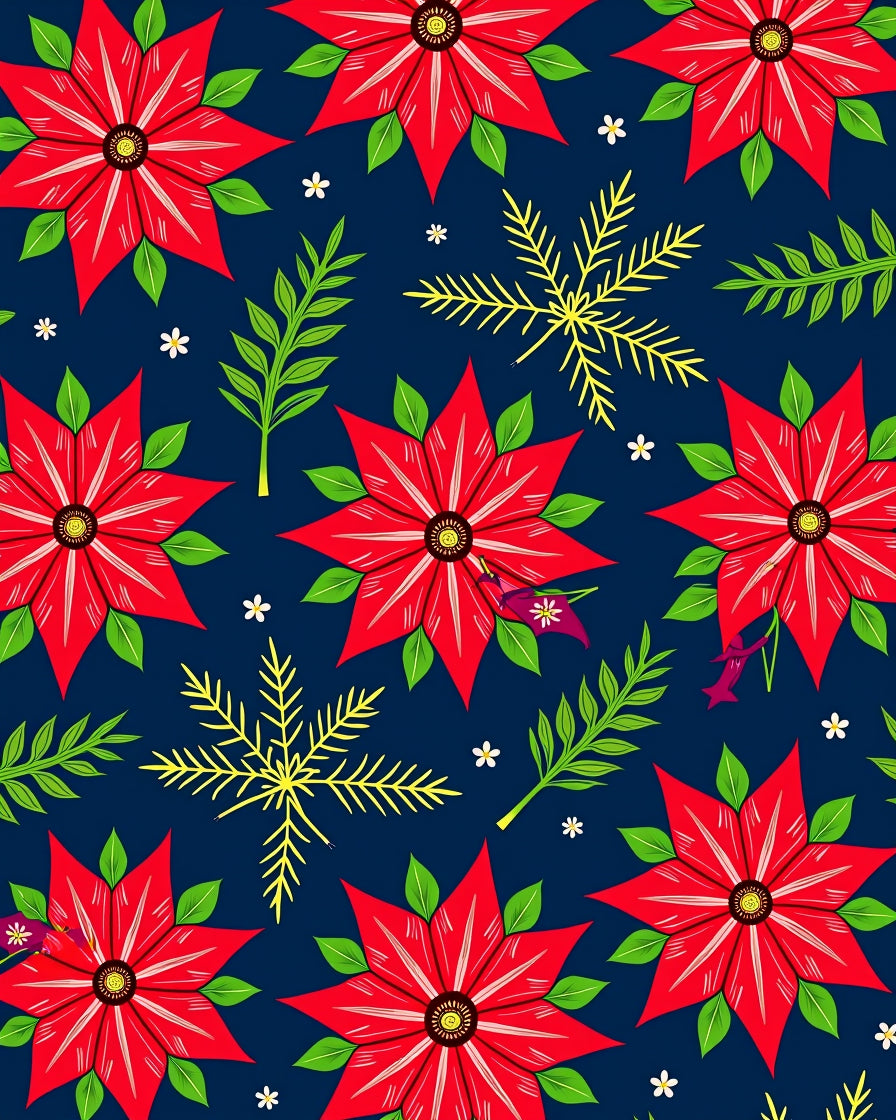 Red Poinsettia Floral Pattern Rug