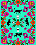 Whimsical Cats Skulls Floral Rug