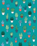 Potted Plant Patterned Teal Rug