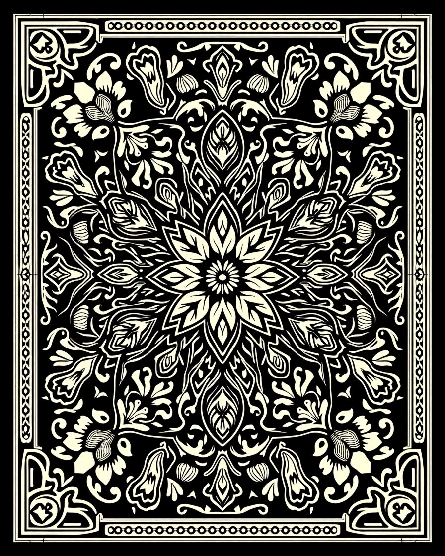 Monochrome Mandala Floral Design Rug