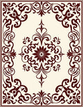 Ornate Maroon Swirls Floral Medallion Rug