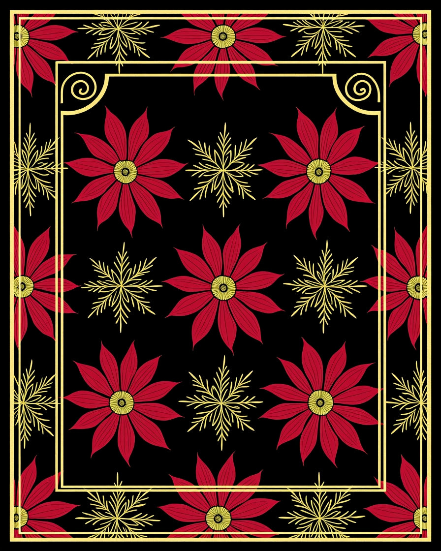 Red Floral Yellow Star Inlay Design Rug