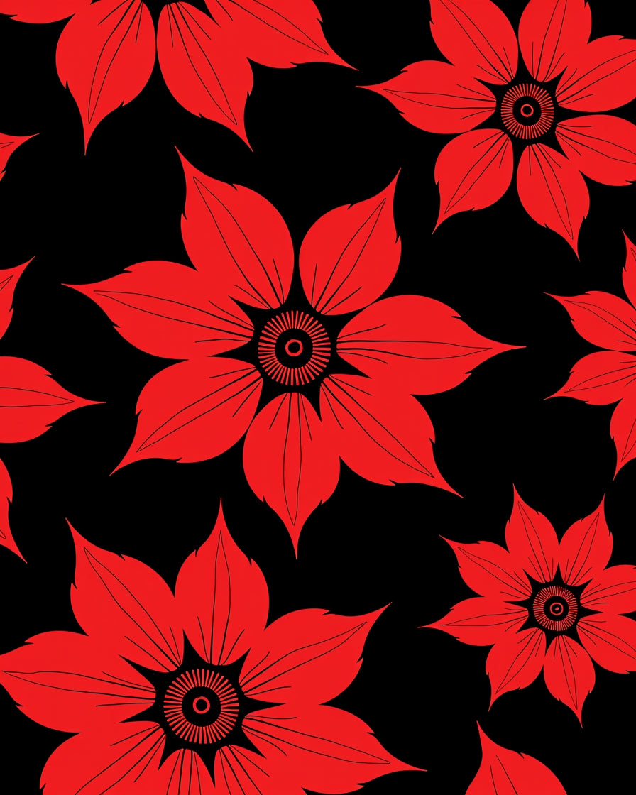 Bold Red Floral Patterned Rug