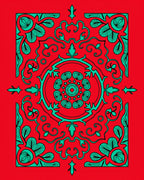 Red Teal Floral Mandala Pattern Rug