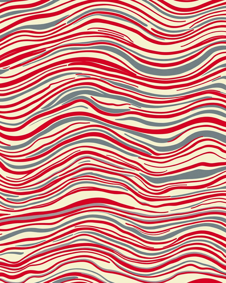 Red Gray Abstract Wave Pattern Rug