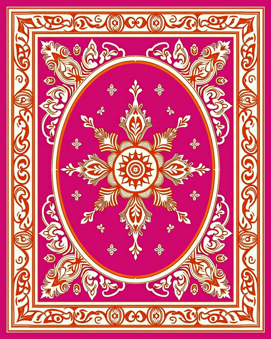 Ornate Fuchsia Floral Mandala Design Rug