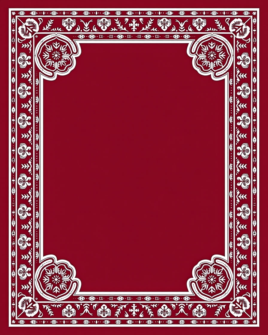 Red Floral With White Border Design Rug