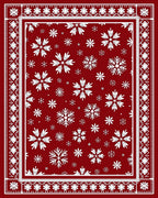 White Snowflake Patterned Red Area Rug