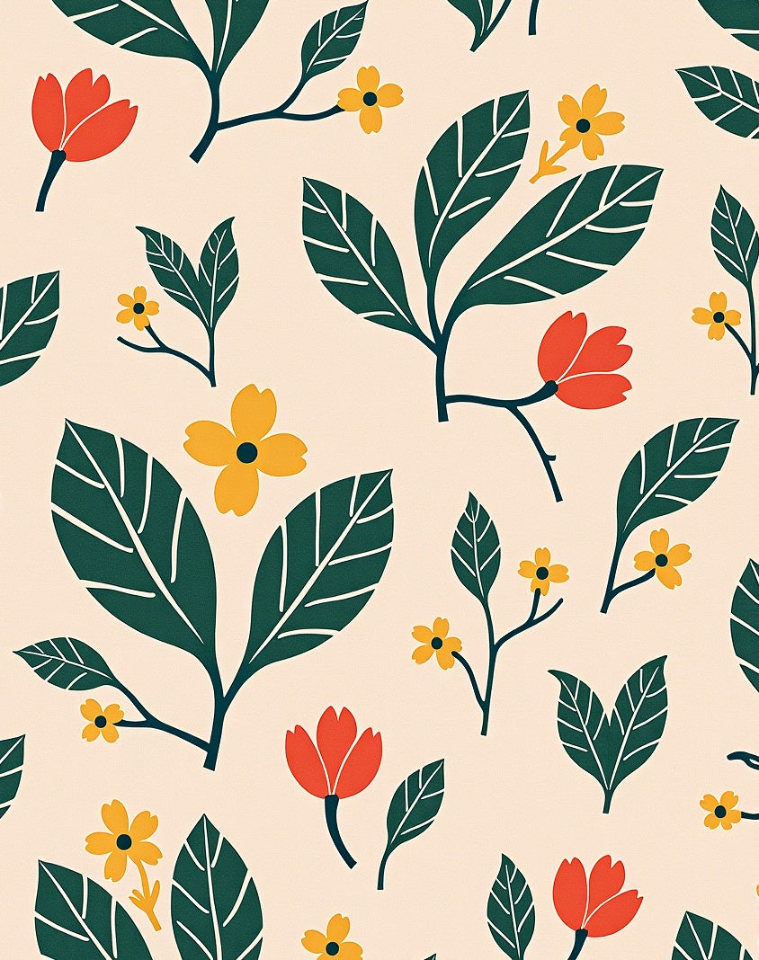 Mid Century Modern Floral Pattern Rug