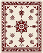 Deep Red Floral Medallion Pattern Rug