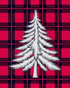 Red Black Plaid Pine Tree Rug