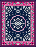 Navy Pink Floral Medallion Mandala Rug