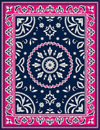 Navy Pink Floral Medallion Mandala Rug