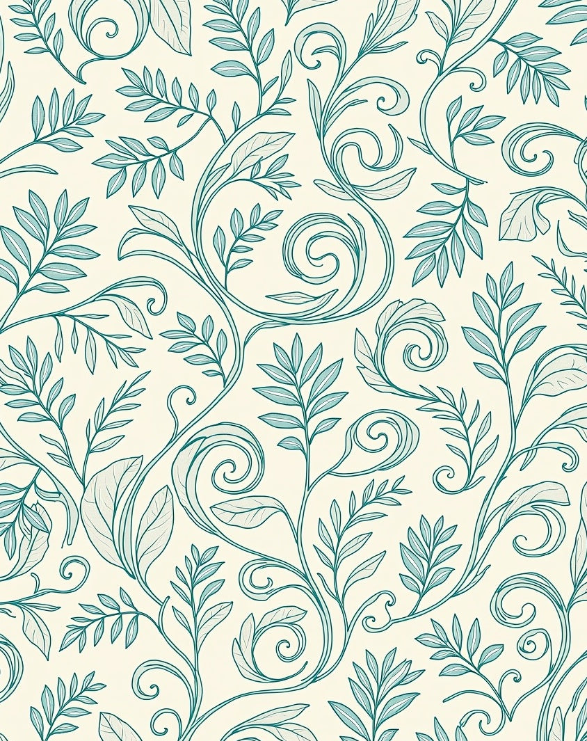Vintage Teal Leaf Swirl Pattern Rug