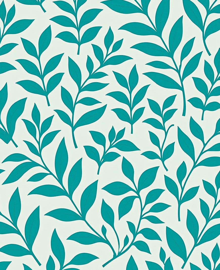 Teal Leaf Pattern Natural Texture Rug