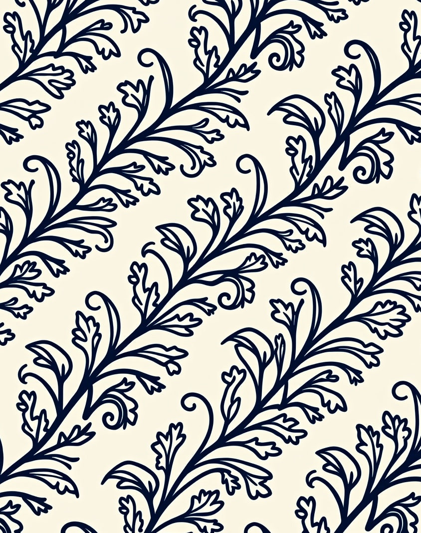 Navy Vine Scroll Pattern Rug