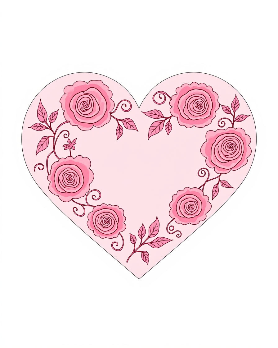 Pink Rose Heart Floral Pattern Rug